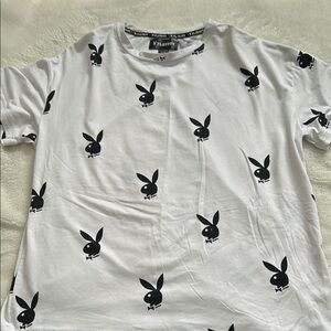 Playboy White T-Shirt with Black Bunny Print